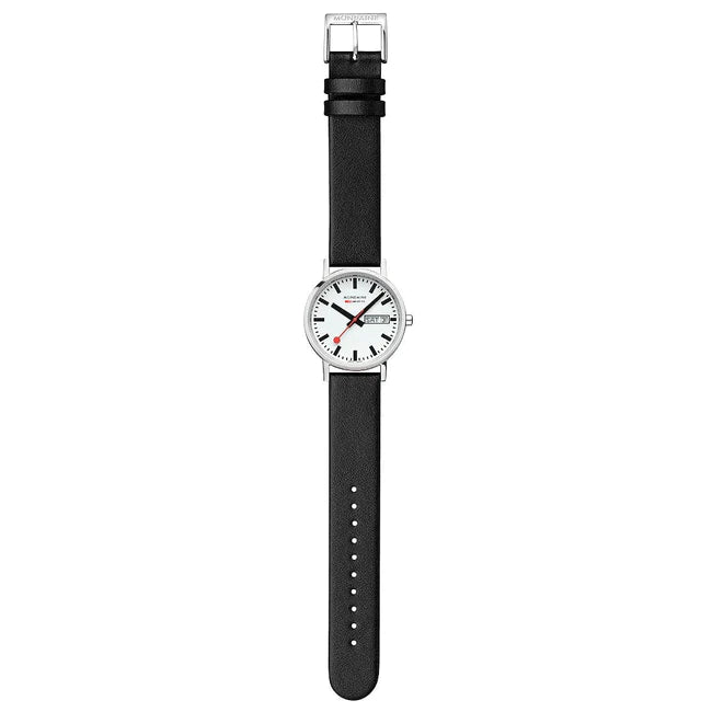 Mondaine Classic Day Date, Black Vegan Grape Leather 236mm