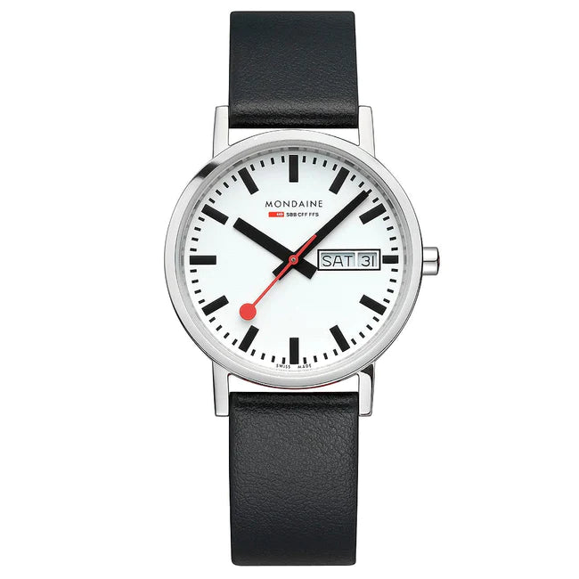 Mondaine Classic Day Date, Black Vegan Grape Leather 236mm