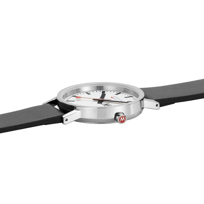Mondaine Classic Day Date, Black Vegan Grape Leather 236mm