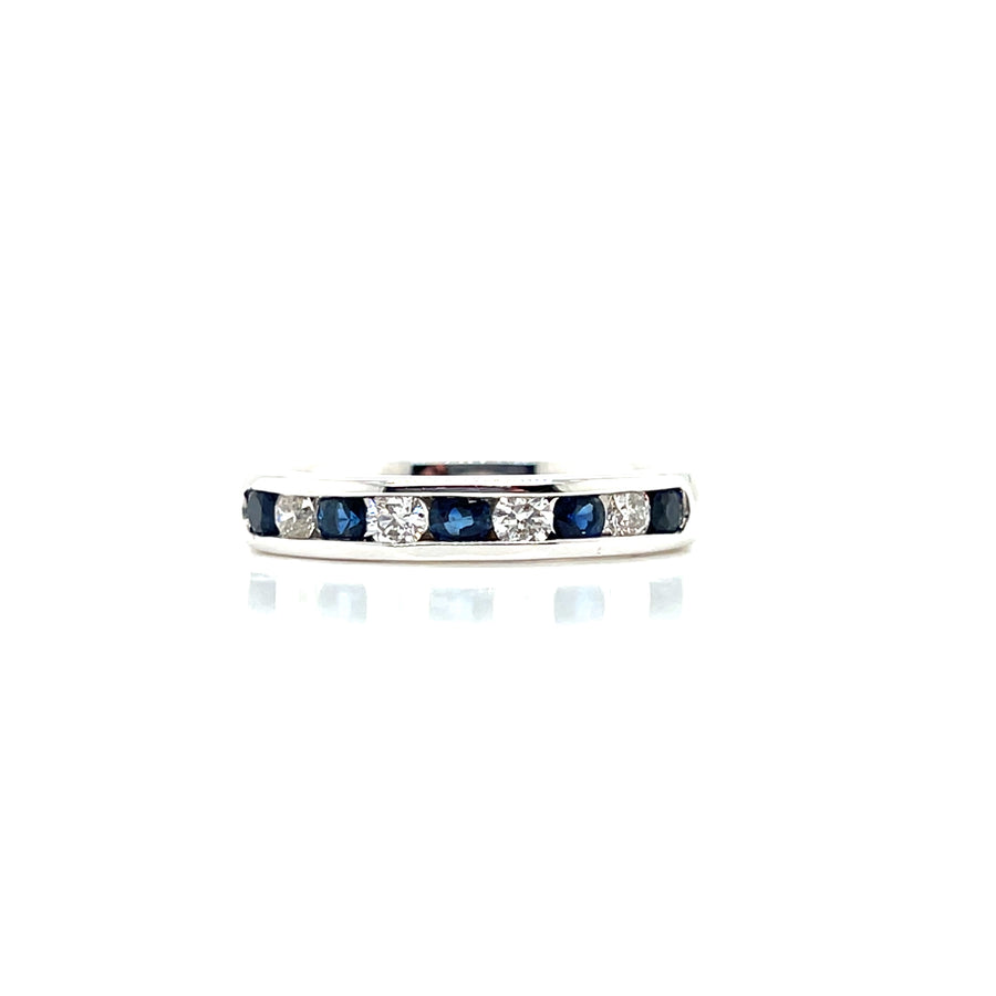18ct White Gold 9 stone Sapphire .45ct & Diamond .26ct Ring