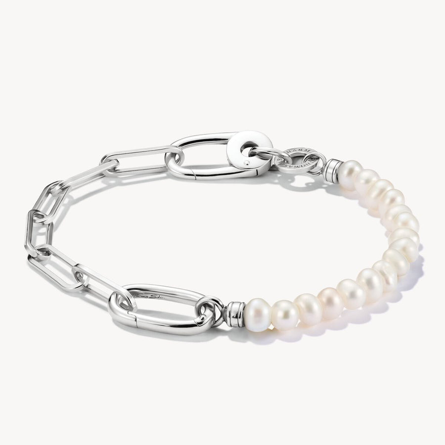 Charm bracelet paperclip and pearls with Connect link silver