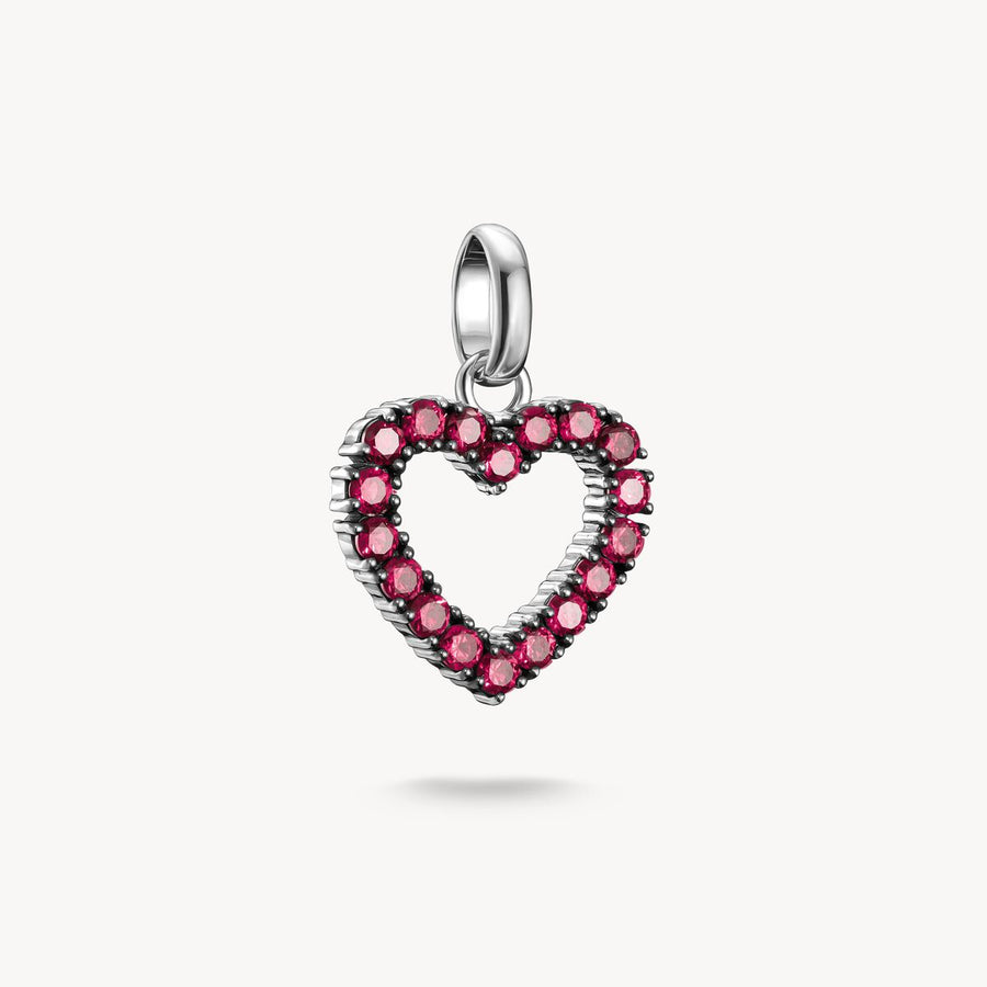 Charm pendant heart with red stones Connect silver