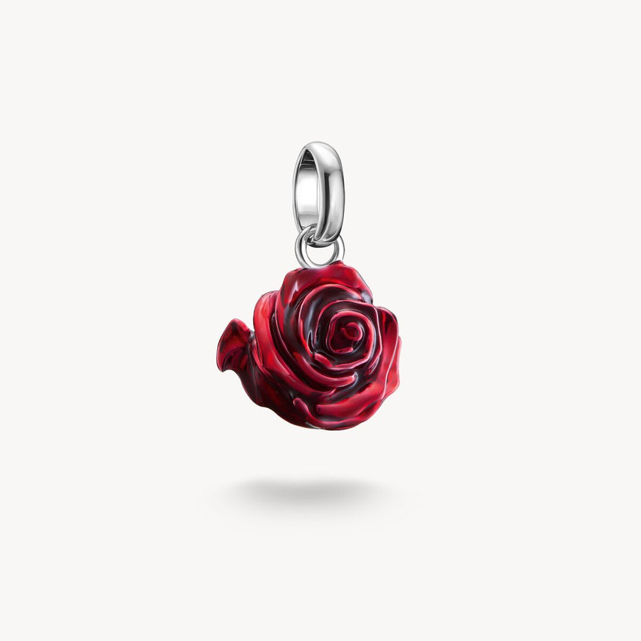 Charm pendant red rose blossom Connect silver