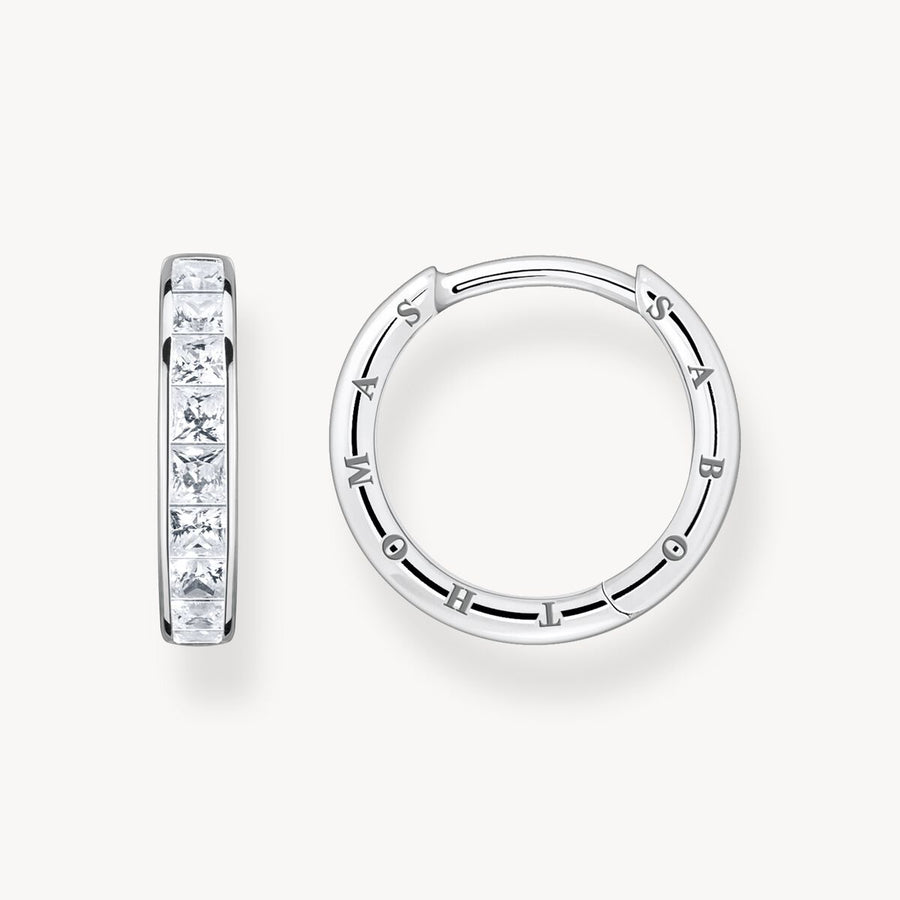 Hoop earrings with white stones pavé silver