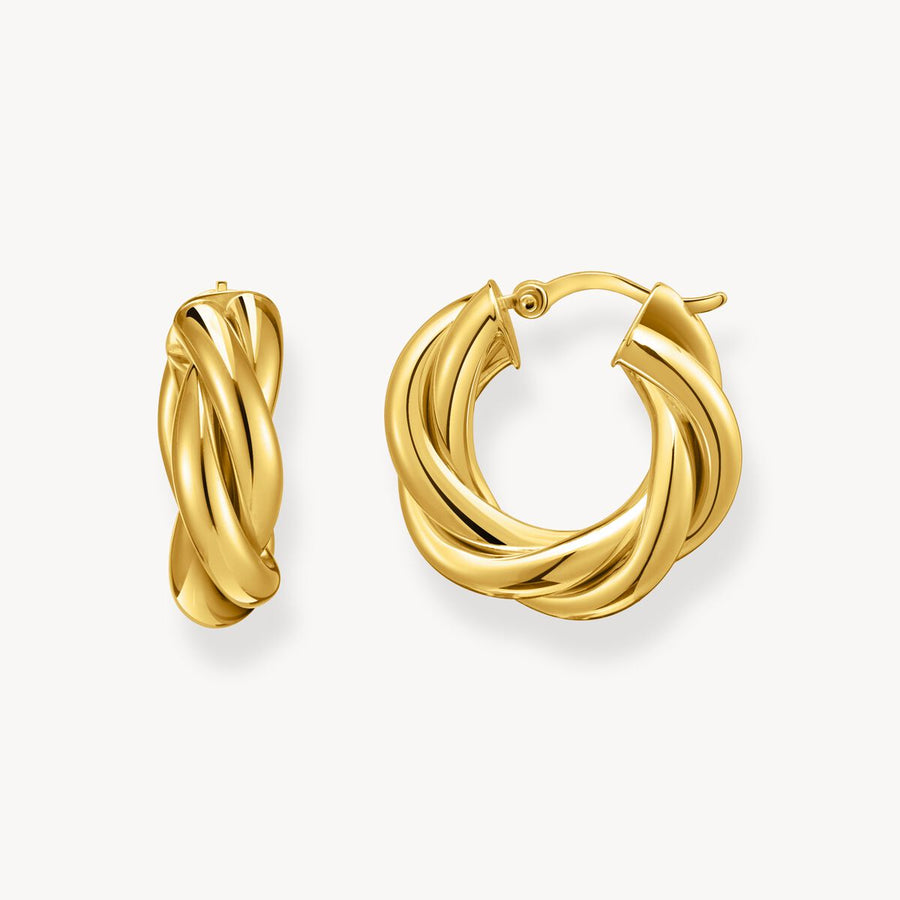 Gold-plated hoop earrings in intertwined design