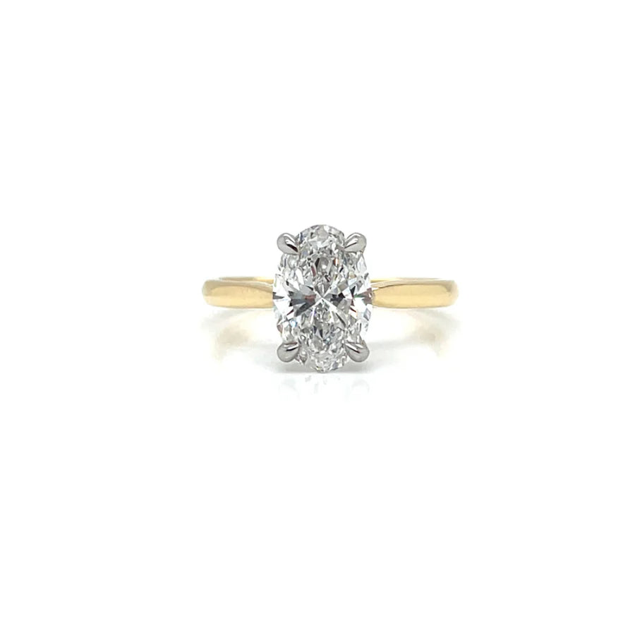 18ct Yellow Gold Platinum Head Oval cut, Lab Grown Diamond Ring 2.00Ct D VVS2