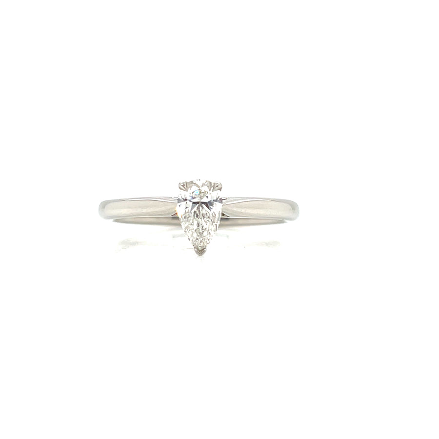Platinum 950 Pear Cut .40ct G SI 1 Diamond Ring Size M Centre