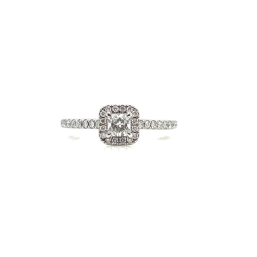 Platinum Engagement Ring Princess Cut Diamond .30ct G SI1 Halo/Shoulders .30ct G/H Si