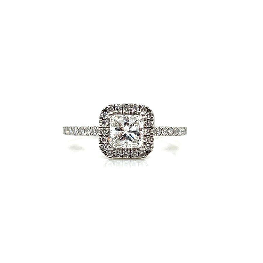 Platinum Princess Cut Vintage Halo Diamond Engagement Ring 0.72ct VSI1 & 0.42 G/HSI