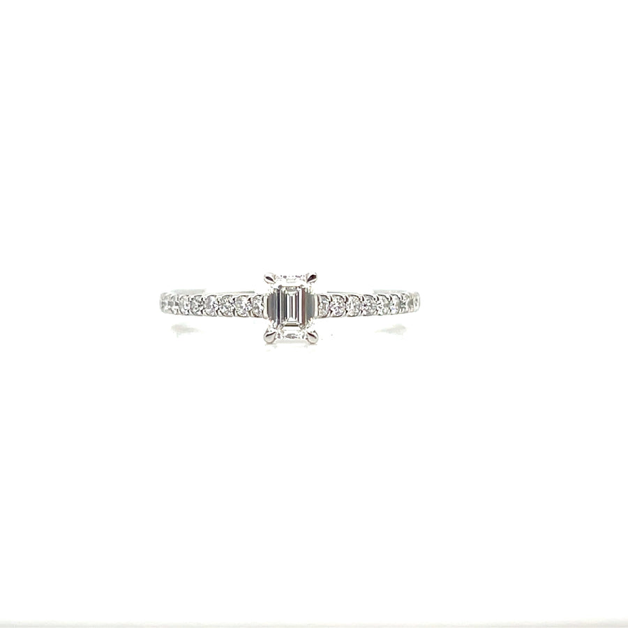 Platinum Emerald Cut Engagement Ring .25ct F VS2 with Round Brilliant Shoulders .25ct G SI