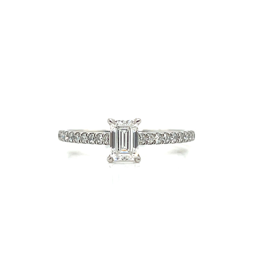 Platinum Emerald Cut Diamond .50ct with Diamond shoulders F VVS2