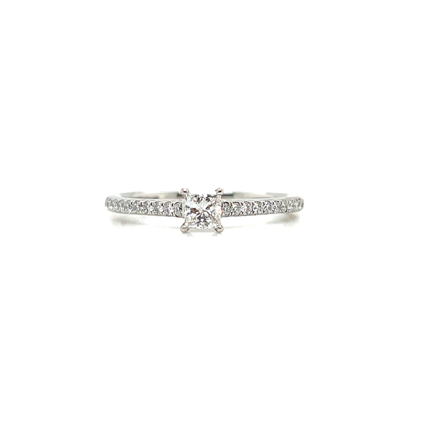 Platinum Princess Cut Engagement Ring .24ct F VS1 with Round Brilliant Shoulders .25ct
