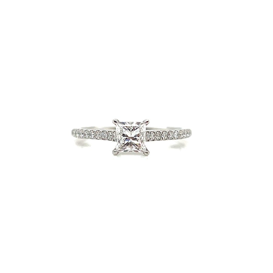 Platinum Princess Cut Engagement Ring .70ct E VS2 with Round Brilliant Shoulders 25.ct