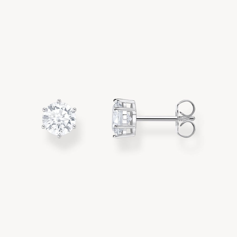 Silver ear studs with white zirconia in brilliant cut
