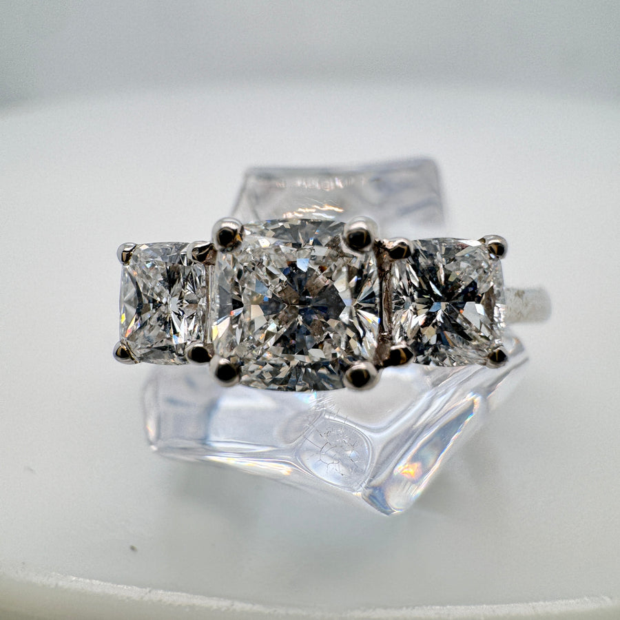 Platinum 3 Cushion Cut Diamond Ring 1.72ct