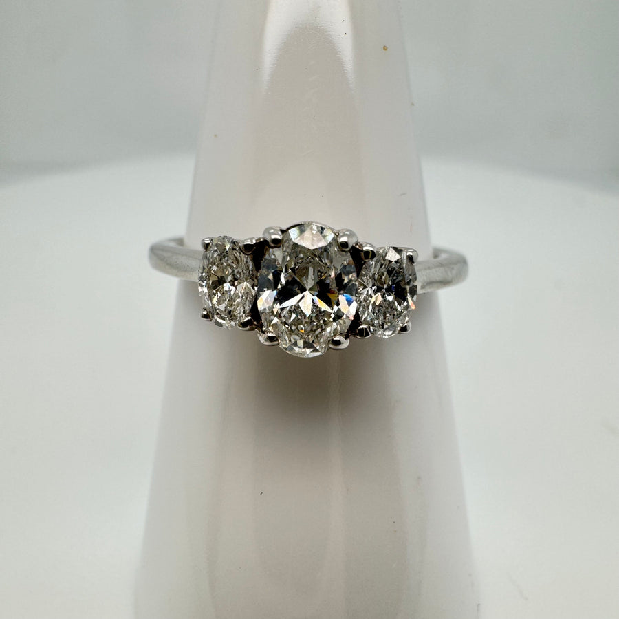 Platinum Oval Cut Centre Diamond 0.50ct Side Stone Diamonds 0.32ct, Ring Size M, G/H Si