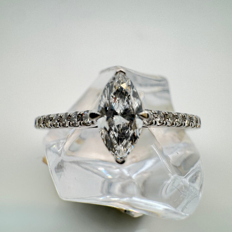 Platinum Marquise Cut Engagement Ring .30ct D SI1 with Round Brilliant Shoulders .20ct G SI