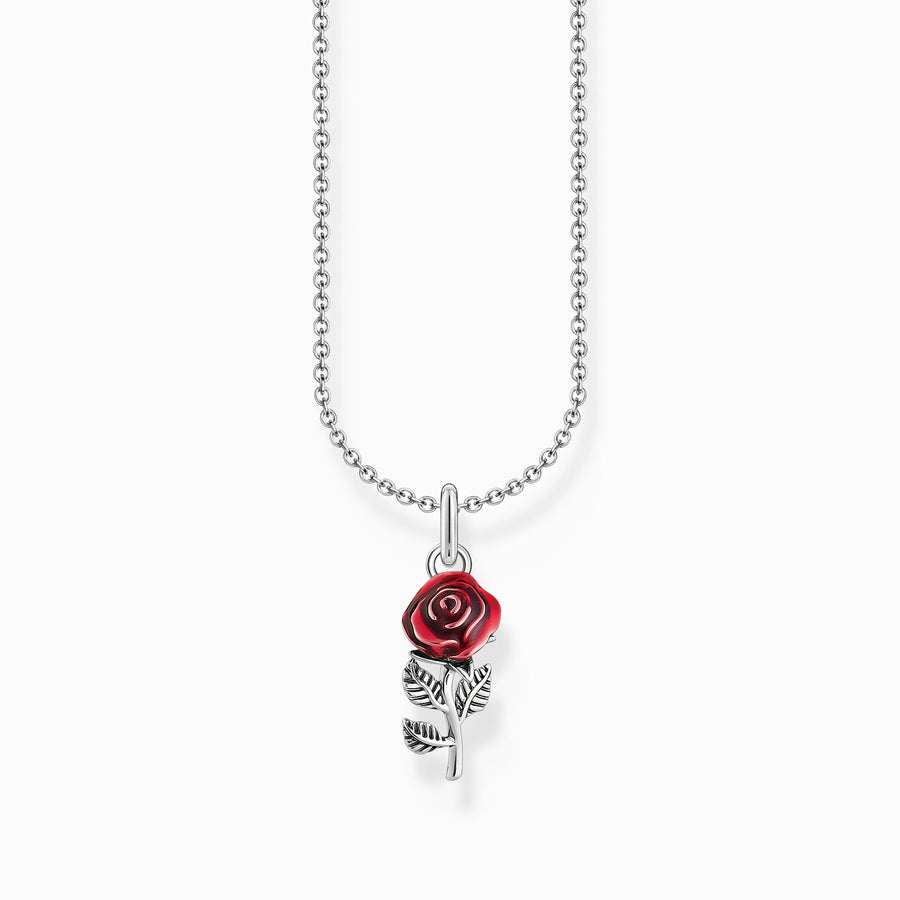 Thomas Sabo Silver Silver necklace with red rose pendant and cold enamel