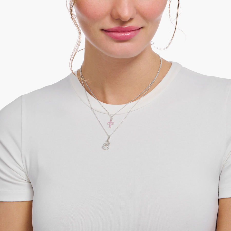 Thomas Sabo Silver necklace with intertwined hearts pendant and zirconia