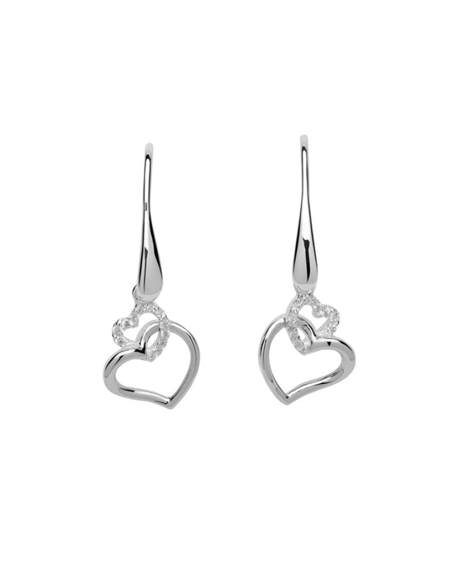 Unique & Co Silver Heart Drop Earrings with CZ
