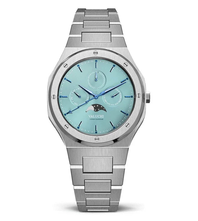 Valuchi Lunar Calendar quartz silver ice blue watch - 40mm