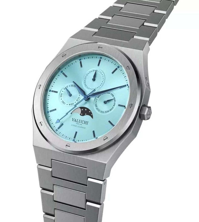 Valuchi Lunar Calendar quartz silver ice blue watch - 40mm