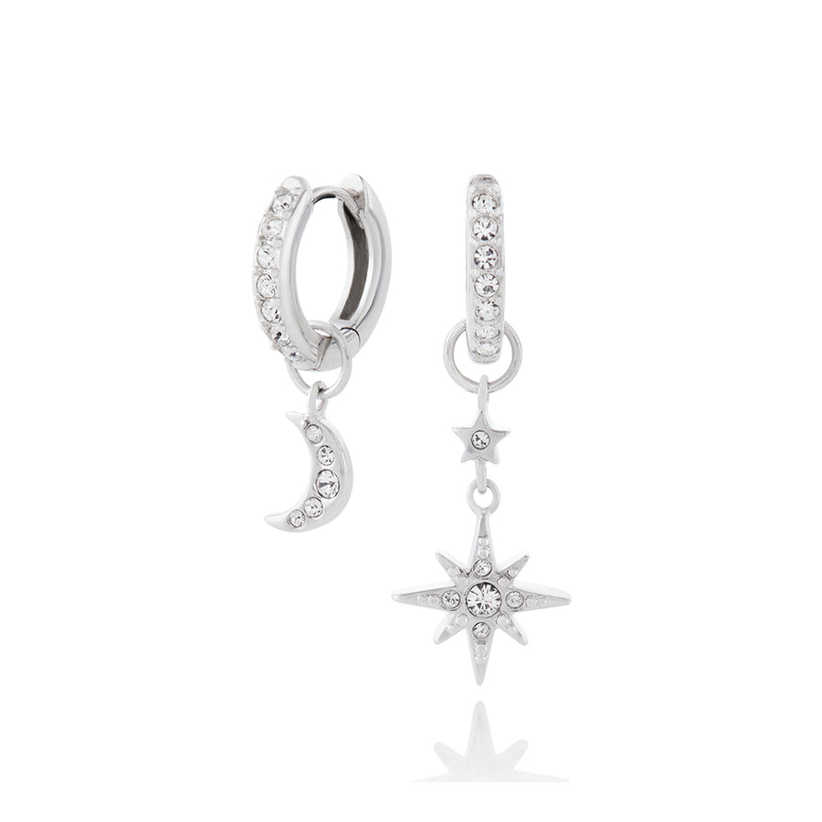 Olivia Burton Celestial Silver Moon & Star Huggie Hoops