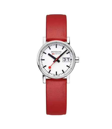 Mondaine EVO2 26 mm, red leather watch, MSE.30210.LC