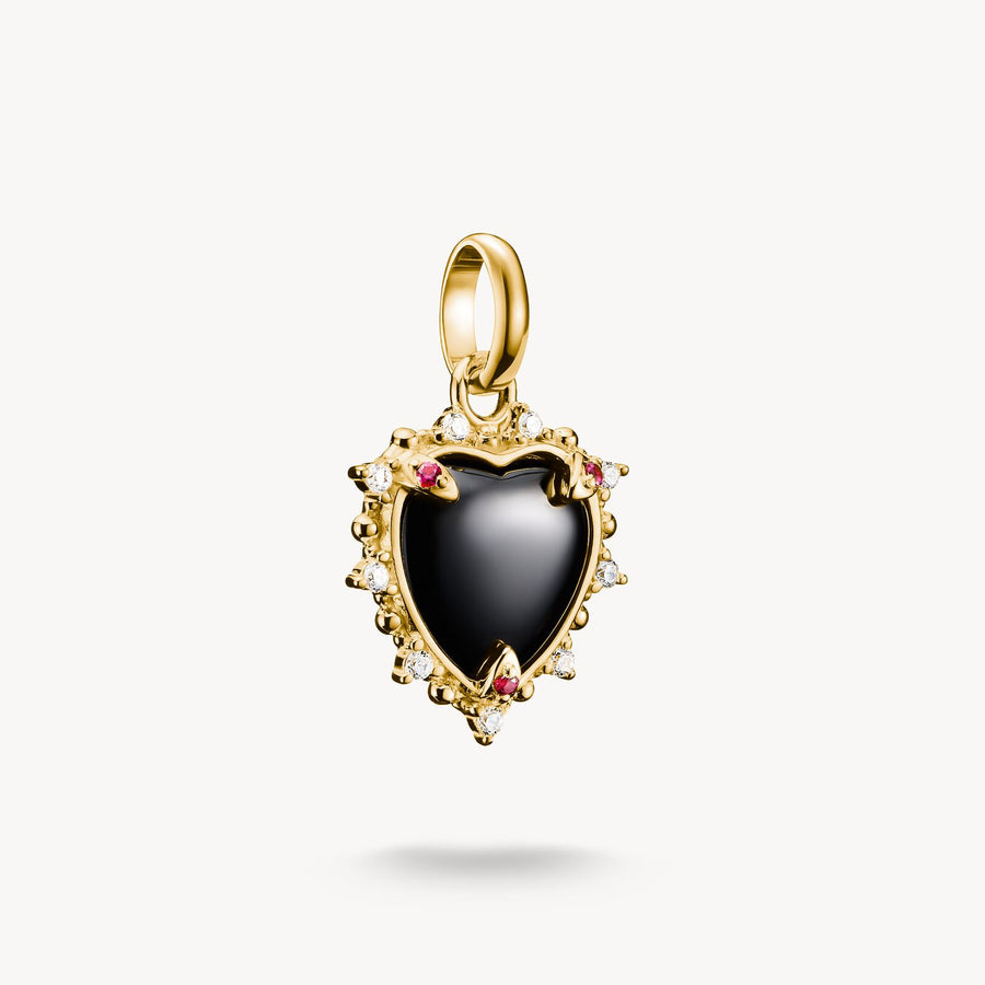 Thomas Sabo Charm pendant black vintage heart with stones Connect gold-plated