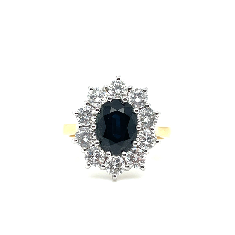 18ct Yellow Gold Sapphire and Diamond  Cluster Ring 2.32Ct 1.43ct SV4850
