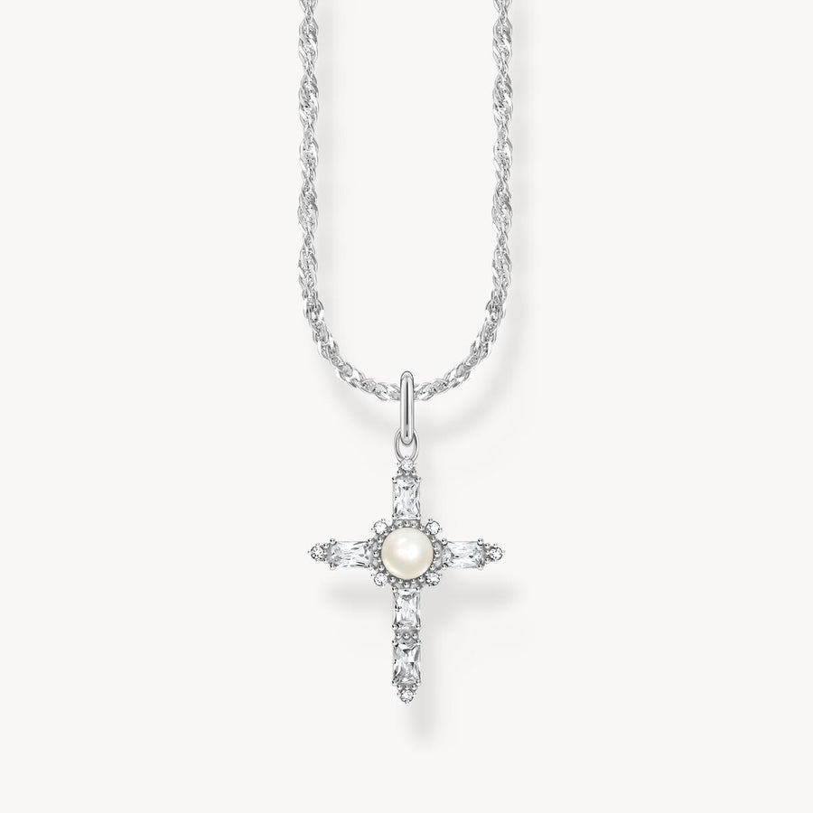 Silver necklace with white cross pendant Cross Romance