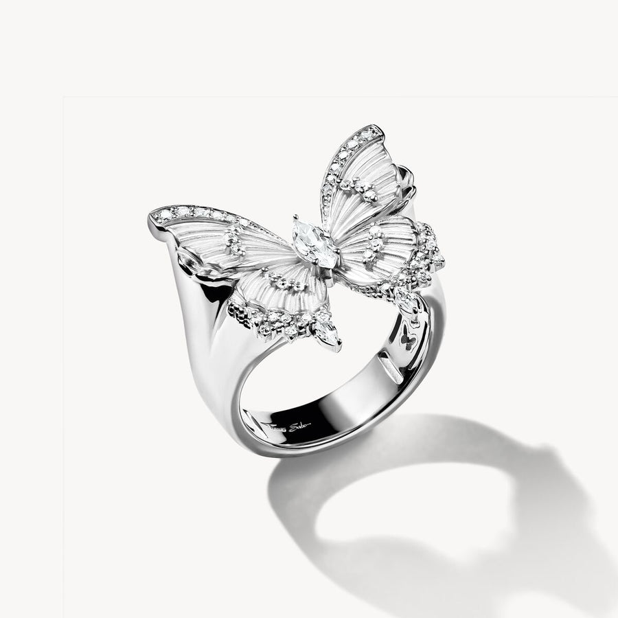 Silver cocktail ring Butterfly Paradise with stones