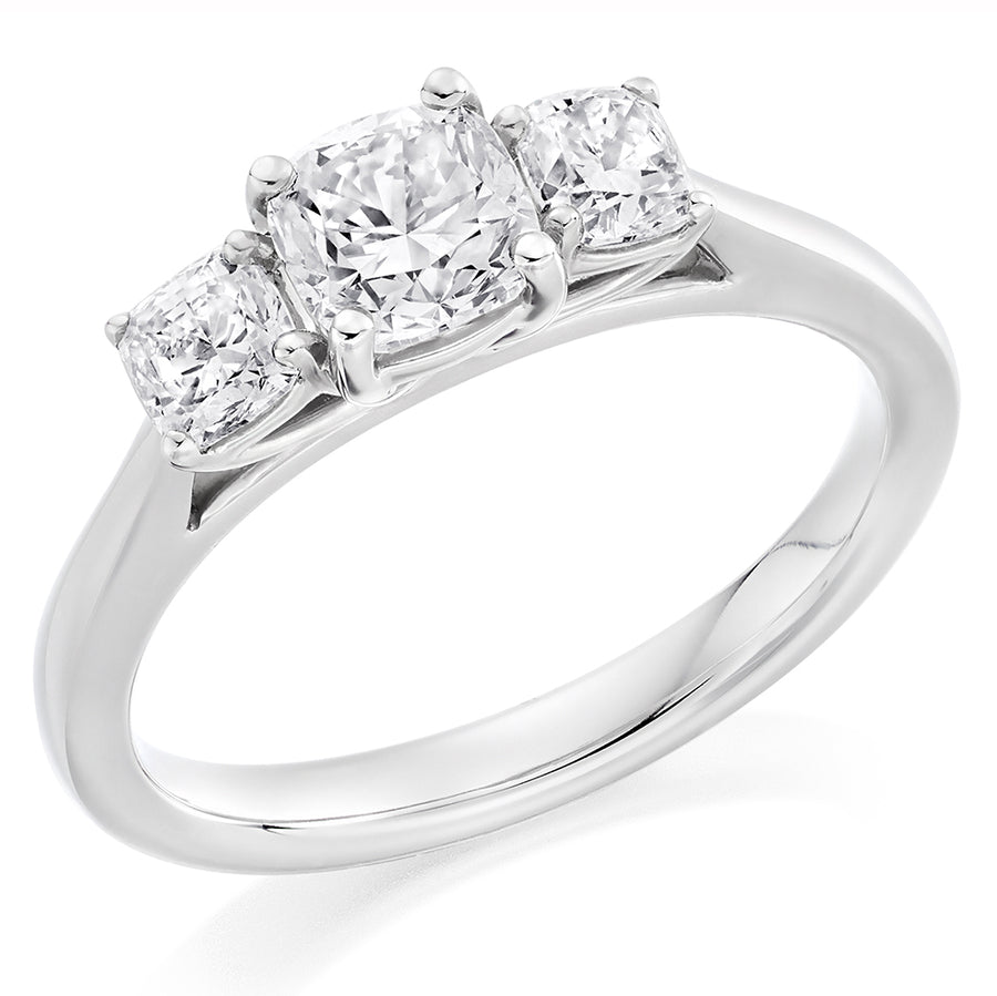 Platinum 3 Cushion Cut Diamond Ring 1.72ct