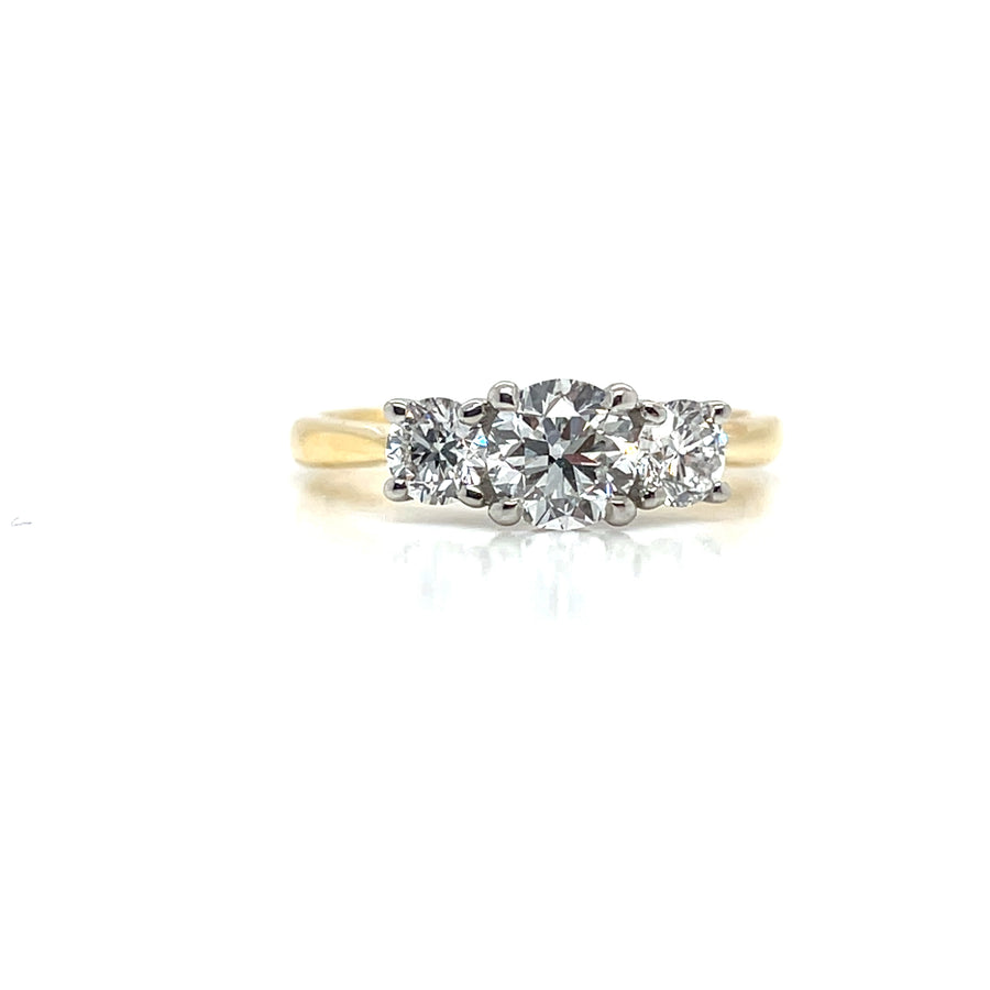 18ct Gold Platinum 3 Round Cut Diamond Ring 1.20ct