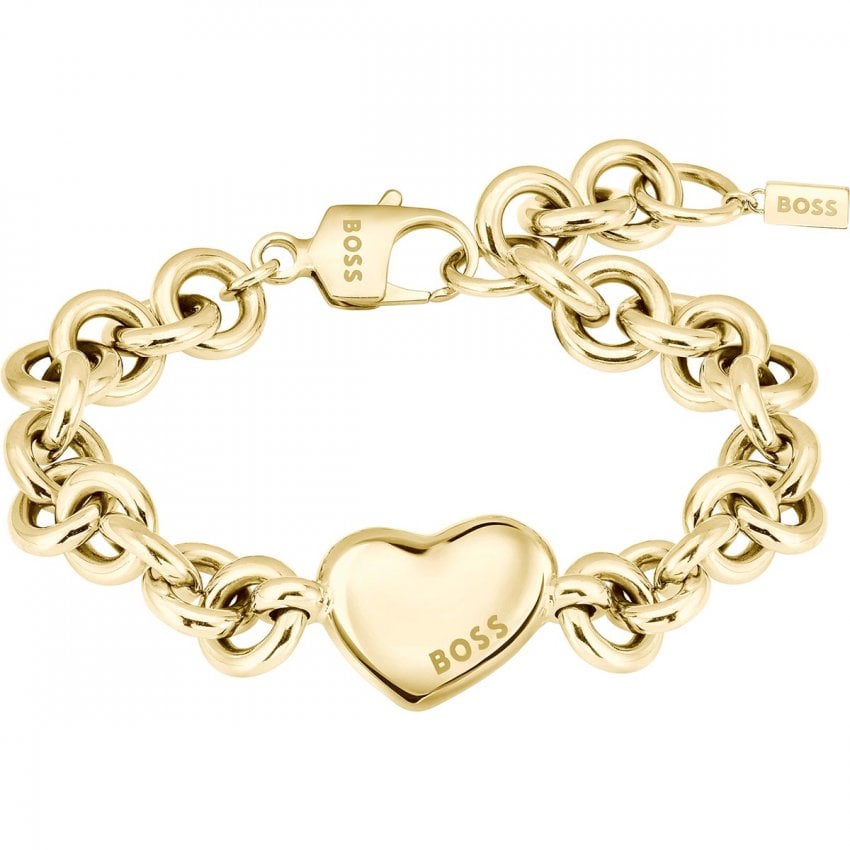 BOSS Ladies Honey Love Gold Plated Heart Chain Bracelet