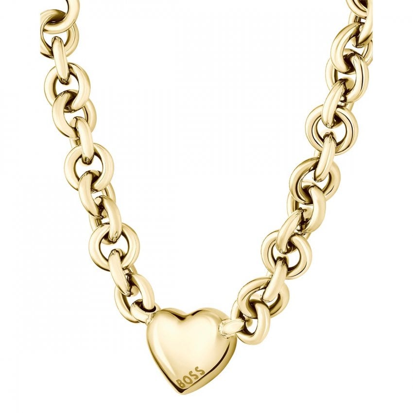 BOSS Ladies Honey Love Gold Plated Heart Chain Necklace