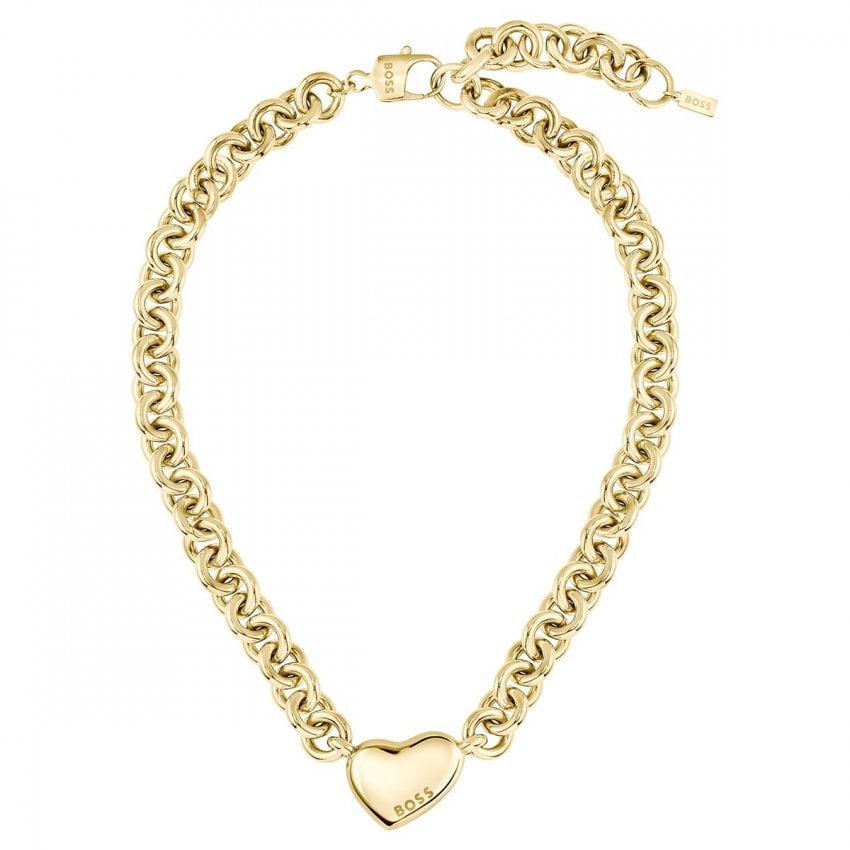 BOSS Ladies Honey Love Gold Plated Heart Chain Necklace