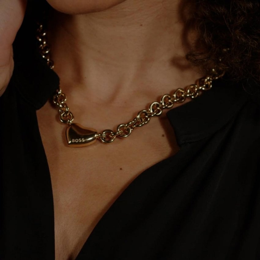 BOSS Ladies Honey Love Gold Plated Heart Chain Necklace