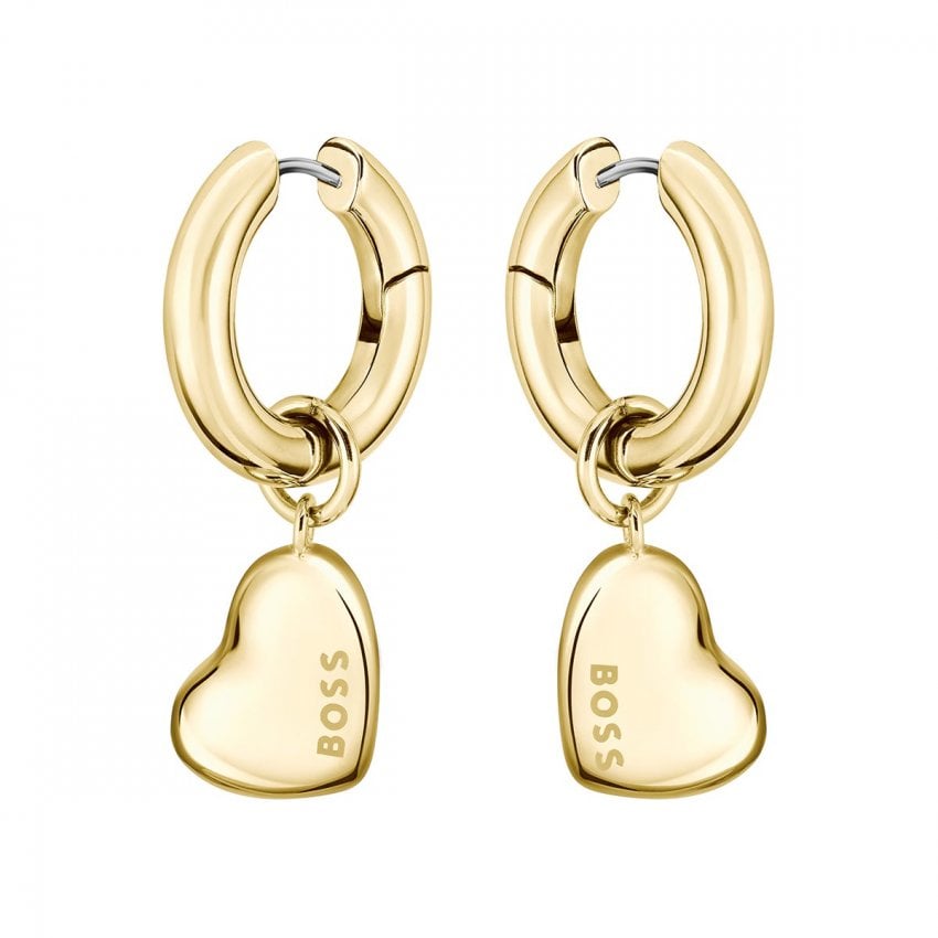 BOSS Ladies Honey Love Gold Plated Heart Drop Earrings