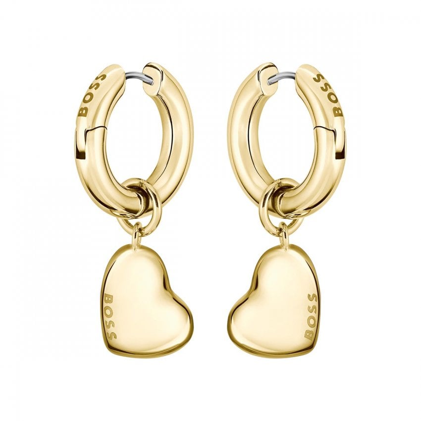 BOSS Ladies Honey Love Gold Plated Heart Drop Earrings