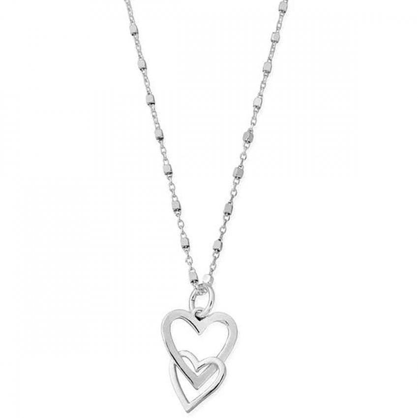 ChloBo Delicate Cube Chain Interlocking Love Heart Necklace, Love & Compassion