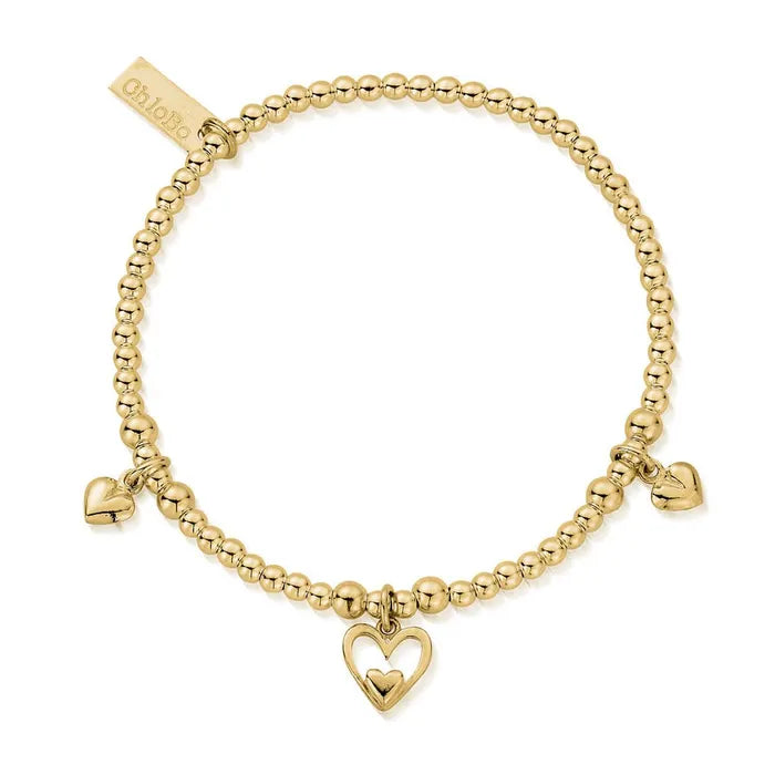 ChloBo Triple Heart Bracelet Love & Compassion Gold Plated