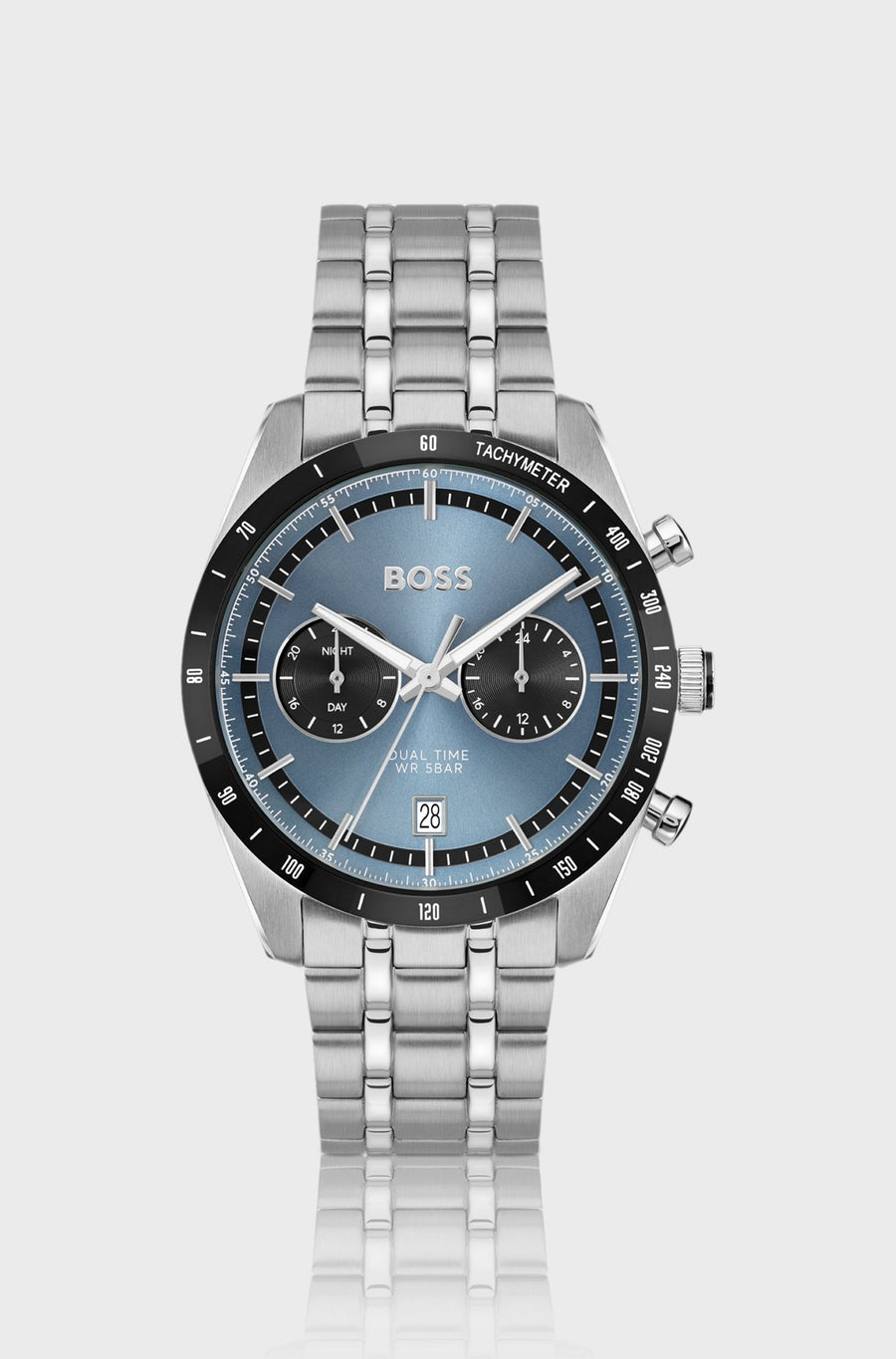 Blue-dial watch with multi-link bracelet