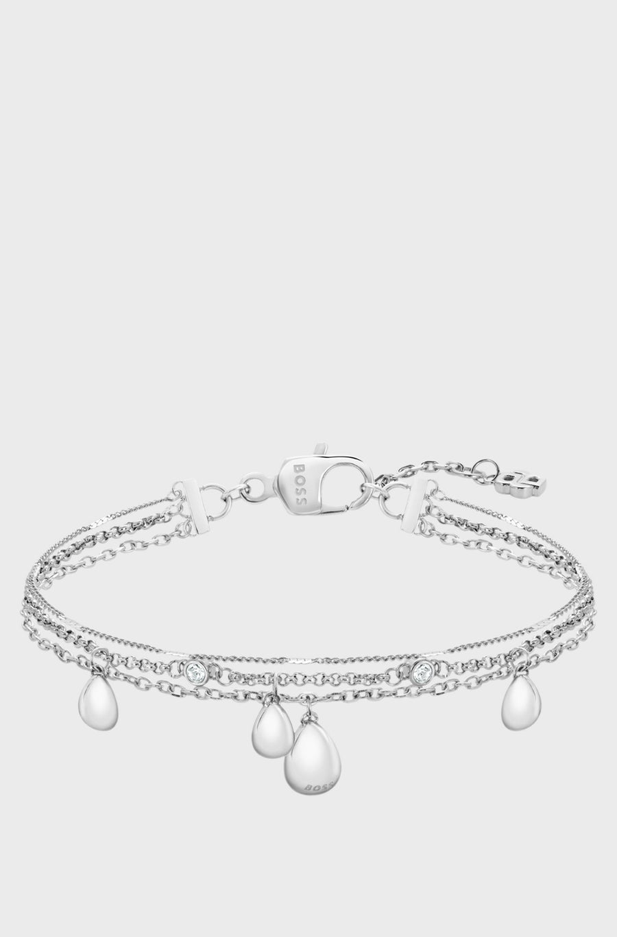 Three-layer silver-tone bracelet with droplet charms