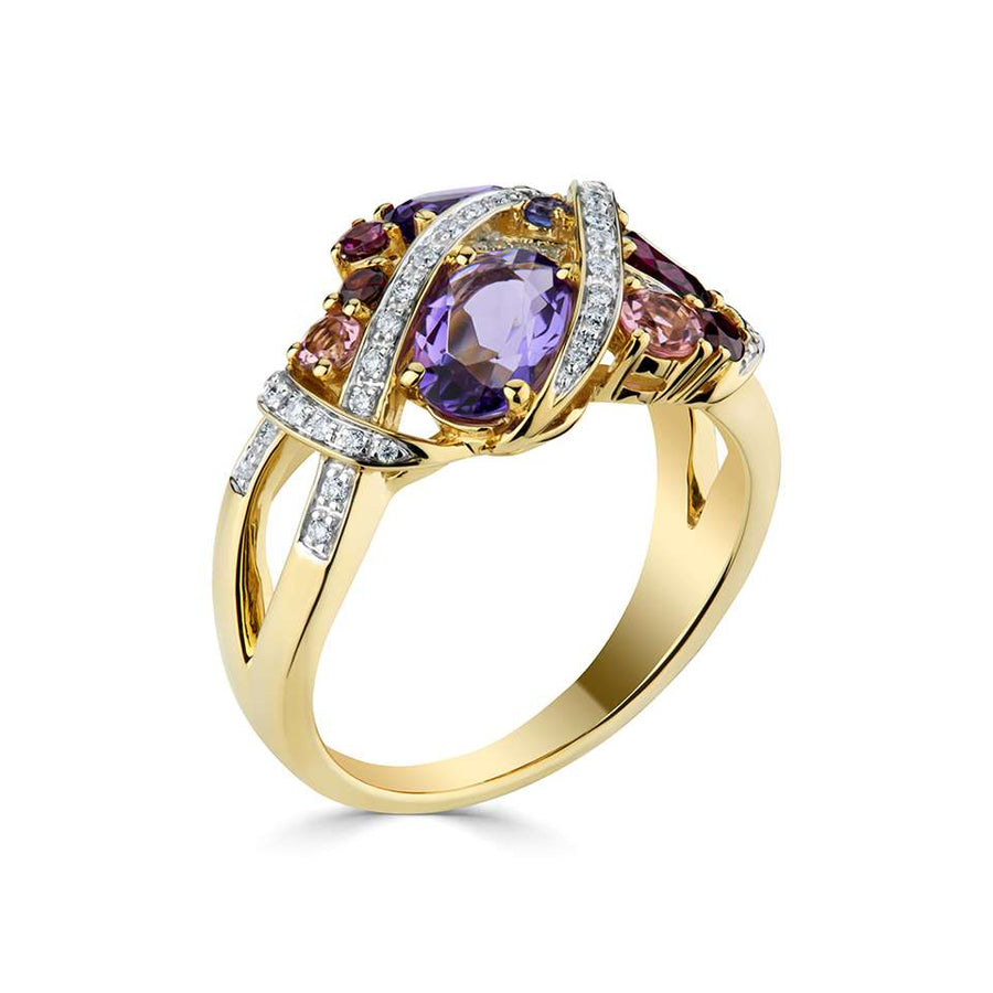18ct Yellow Gold Amethyst, Pink Tourmaline, Garnet Tanzanite