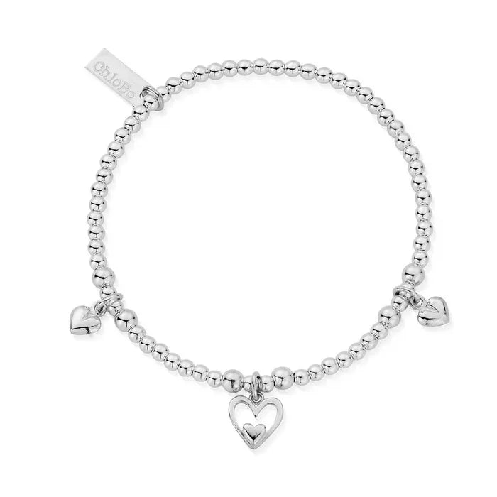 ChloBo Triple Heart Bracelet Love & Compassion Silver