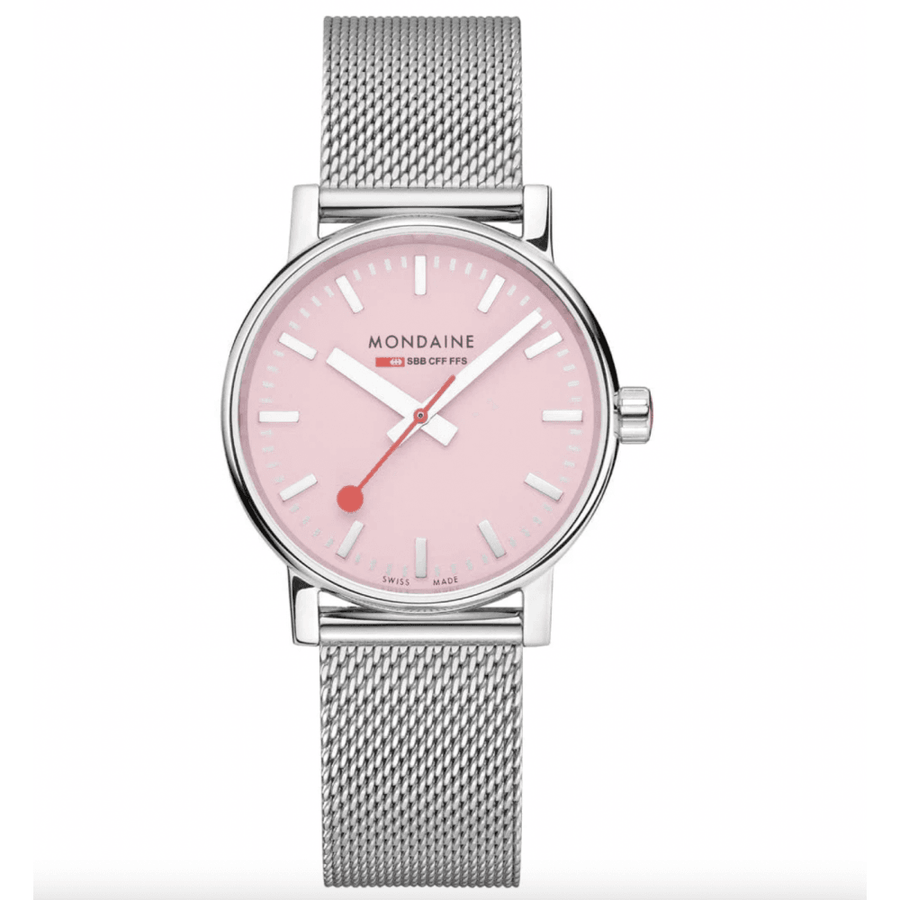 Mondaine Evo 2 Watch Pink Dial Mesh Bracelet