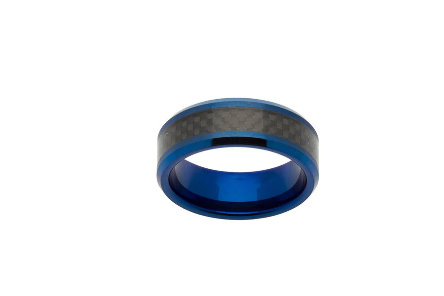 Unique & Co Tungsten Ring with Black Carbon Fibre and Blue IP