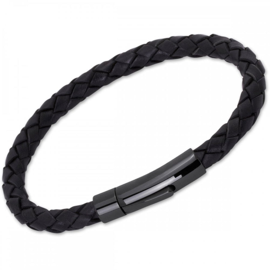 Unique & Co Black leather bracelet with Black polished Clasp