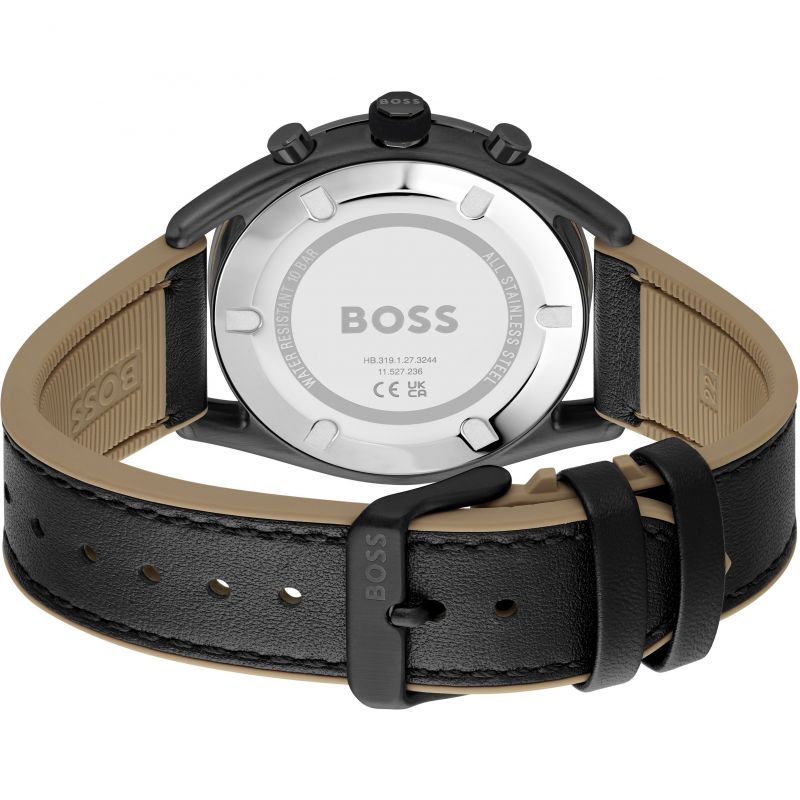 Gents BOSS Centre Court Black Leather Strap Watch